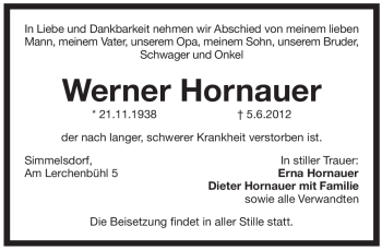 Traueranzeige von Werner Hornauer von Pegnitz-Zeitung